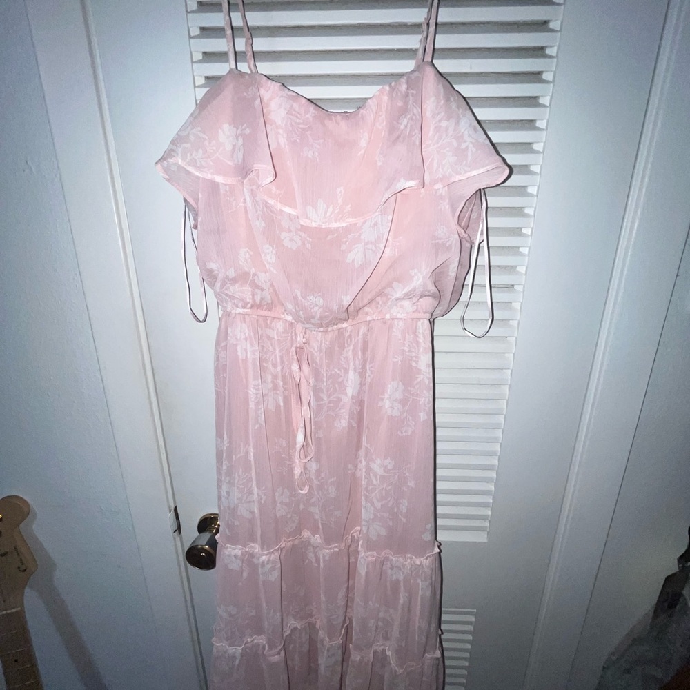Long pink dress with thin straps. Great condition!